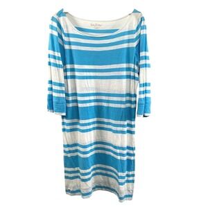 Lilly Pulitzer Dress Womens Large Blue White Striped Cotton Beach Resortwear